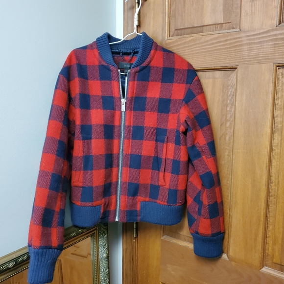 J.Crew Wool Buffalo Check Plaid Bomber Jacket - Picture 3 of 16